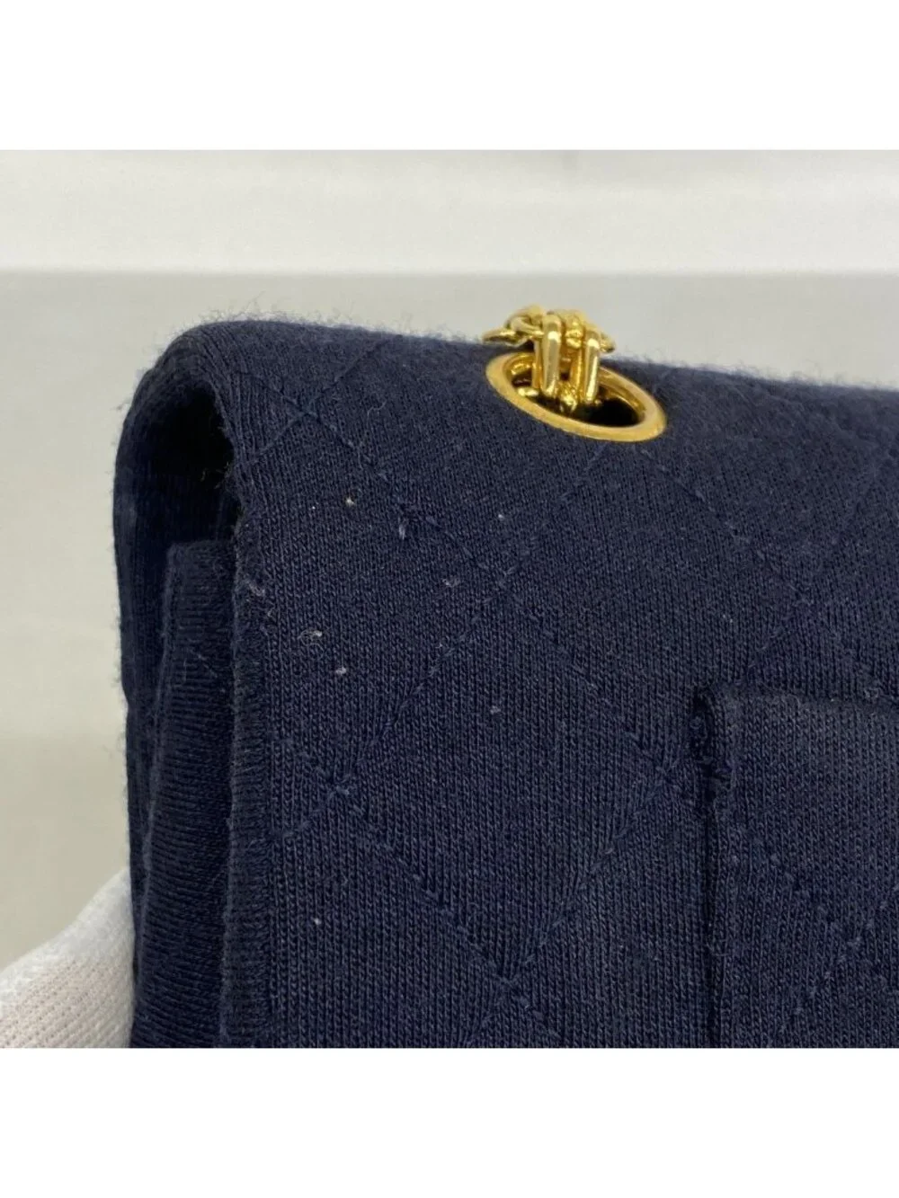 Chanel Shoulder Bag Quilted Navy Gold